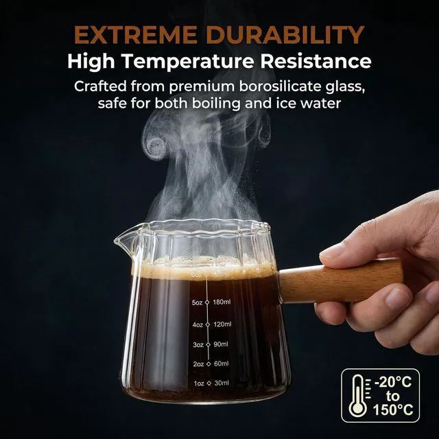 Alt view image 5 of 7 - 6 oz Espresso Cups With Wood Handle, Espresso Accessories, Ribbed Milk Frothing Pitcher, Glass Measuring Cup, Shot Glass with V-Shaped Mouth, Coffee Bar Epresso Shots Cup