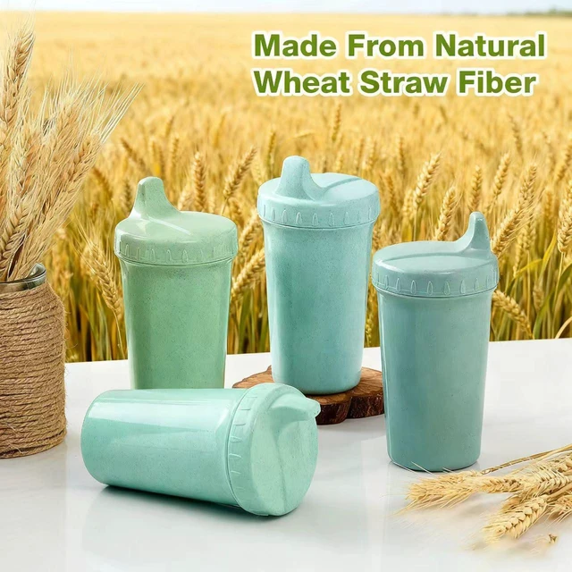 Alt view image 2 of 7 - 4 Packs Wheat Straw Sippy Cups for Toddlers Kids, Reusable Plastic Spill Proof Cups for Kids Baby, Dishwasher/Microwave Safe - Unbreakable Hard Spout Sippy Cups for Toddlers
