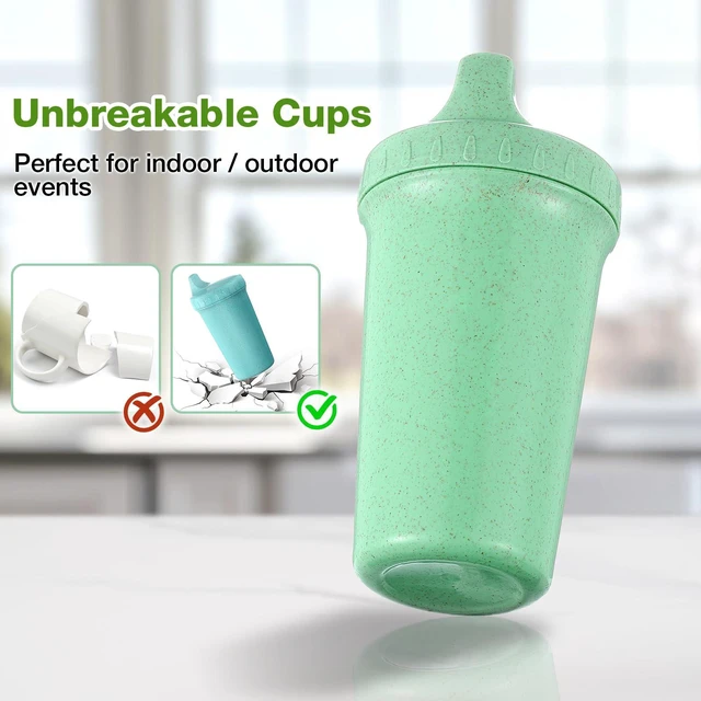 Alt view image 3 of 7 - 4 Packs Wheat Straw Sippy Cups for Toddlers Kids, Reusable Plastic Spill Proof Cups for Kids Baby, Dishwasher/Microwave Safe - Unbreakable Hard Spout Sippy Cups for Toddlers