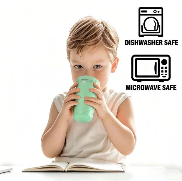 Alt view image 6 of 7 - 4 Packs Wheat Straw Sippy Cups for Toddlers Kids, Reusable Plastic Spill Proof Cups for Kids Baby, Dishwasher/Microwave Safe - Unbreakable Hard Spout Sippy Cups for Toddlers