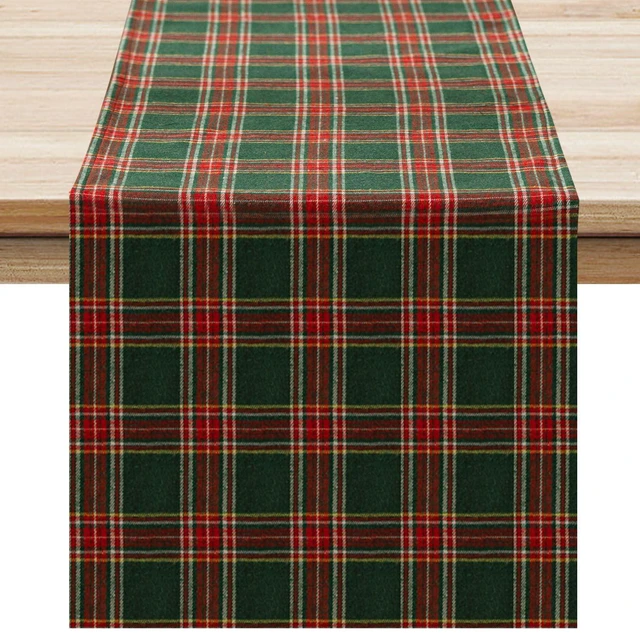 Main image of Christmas Checkered Tartan Table Runner, Green, 13 x 70 Inch | Buffalo Plaid Xmas Stain Resistant Washable Winter Table Decoration for Dining Parties Holiday Indoor Outdoor Decor