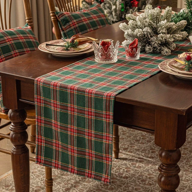 Alt view image 2 of 7 - Christmas Checkered Tartan Table Runner, Green, 13 x 70 Inch | Buffalo Plaid Xmas Stain Resistant Washable Winter Table Decoration for Dining Parties Holiday Indoor Outdoor Decor