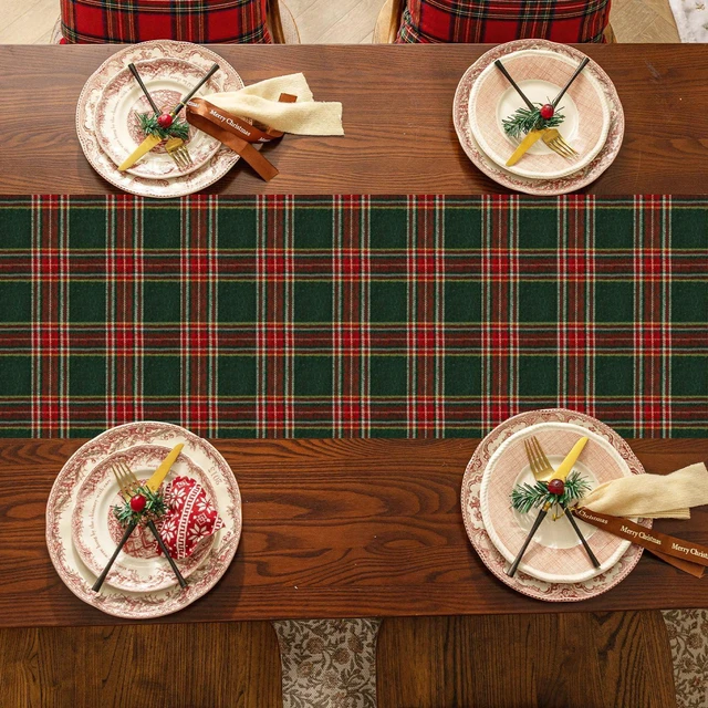Alt view image 3 of 7 - Christmas Checkered Tartan Table Runner, Green, 13 x 70 Inch | Buffalo Plaid Xmas Stain Resistant Washable Winter Table Decoration for Dining Parties Holiday Indoor Outdoor Decor