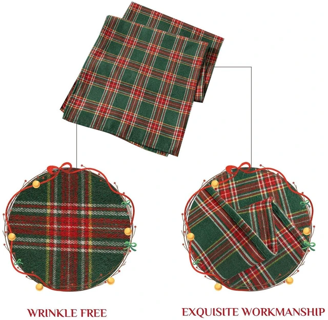 Alt view image 4 of 7 - Christmas Checkered Tartan Table Runner, Green, 13 x 70 Inch | Buffalo Plaid Xmas Stain Resistant Washable Winter Table Decoration for Dining Parties Holiday Indoor Outdoor Decor