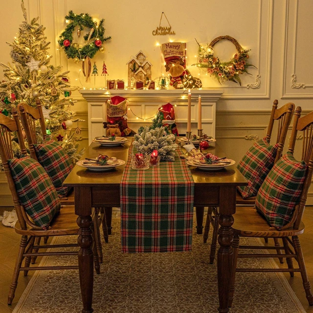 Alt view image 6 of 7 - Christmas Checkered Tartan Table Runner, Green, 13 x 70 Inch | Buffalo Plaid Xmas Stain Resistant Washable Winter Table Decoration for Dining Parties Holiday Indoor Outdoor Decor