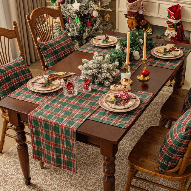 Alt view image 7 of 7 - Christmas Checkered Tartan Table Runner, Green, 13 x 70 Inch | Buffalo Plaid Xmas Stain Resistant Washable Winter Table Decoration for Dining Parties Holiday Indoor Outdoor Decor