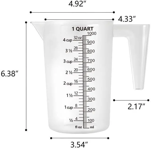 Alt view image 2 of 6 - Plastic Measuring Cup with Handle, Pool Chemical Measuring Cup, Plastic Measuring Pitcher for Liquid Mixing, Pouring, Lawn Care, Pet Food, Motor Oil, Laboratory and More (32, Fluid Ounces, 1000ml)