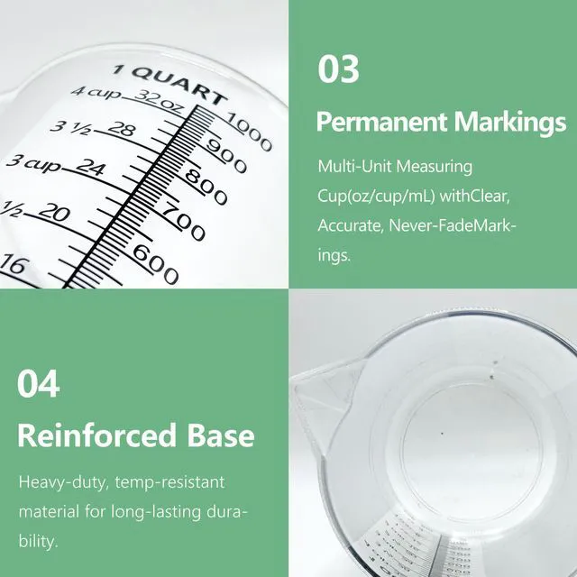 Alt view image 5 of 6 - Plastic Measuring Cup with Handle, Pool Chemical Measuring Cup, Plastic Measuring Pitcher for Liquid Mixing, Pouring, Lawn Care, Pet Food, Motor Oil, Laboratory and More (32, Fluid Ounces, 1000ml)