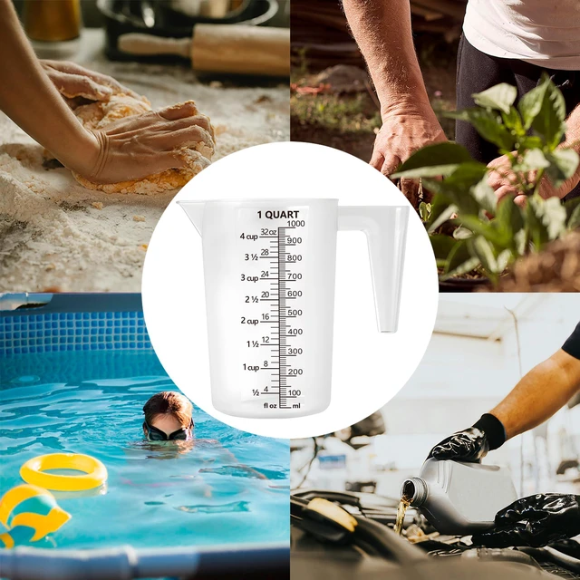 Alt view image 6 of 6 - Plastic Measuring Cup with Handle, Pool Chemical Measuring Cup, Plastic Measuring Pitcher for Liquid Mixing, Pouring, Lawn Care, Pet Food, Motor Oil, Laboratory and More (32, Fluid Ounces, 1000ml)