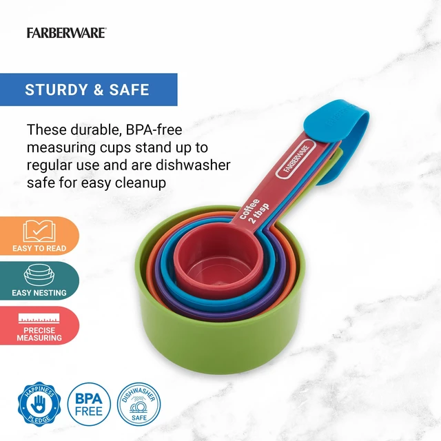Alt view image 2 of 7 - 5-Piece Measuring Cup Set with Coffee Scoop, Durable Plastic Nesting Measuring Cups with Easy-Read Markings, BPA-Free, Dishwasher Safe