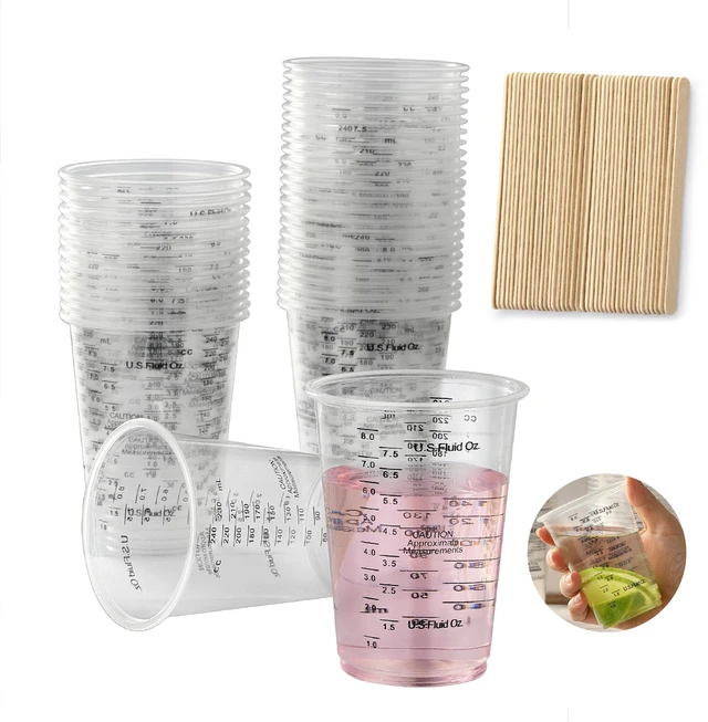 Main image of 40PCS Measuring Mixing Cups, Little Cook 8oz Disposable Clear Plastic Resin Epoxy Paint Mixing Cups with 40pcs Wooden Stirring Sticks