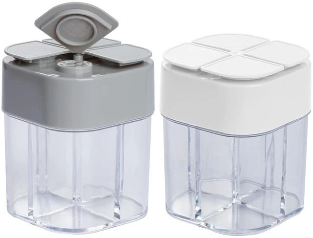 Main image of 2 Pack Spice Container Salt and Pepper Seasoning Shaker Jars White Grey | 4 in 1, for Camping, Cooking, Travel, Home, Restaurant