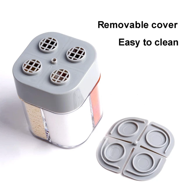 Alt view image 4 of 7 - 2 Pack Spice Container Salt and Pepper Seasoning Shaker Jars White Grey | 4 in 1, for Camping, Cooking, Travel, Home, Restaurant