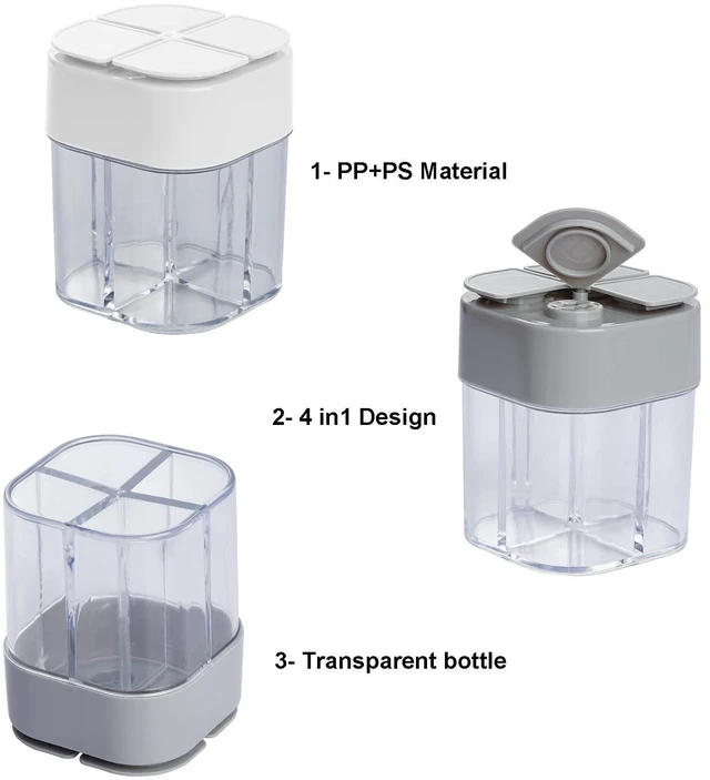 Alt view image 6 of 7 - 2 Pack Spice Container Salt and Pepper Seasoning Shaker Jars White Grey | 4 in 1, for Camping, Cooking, Travel, Home, Restaurant