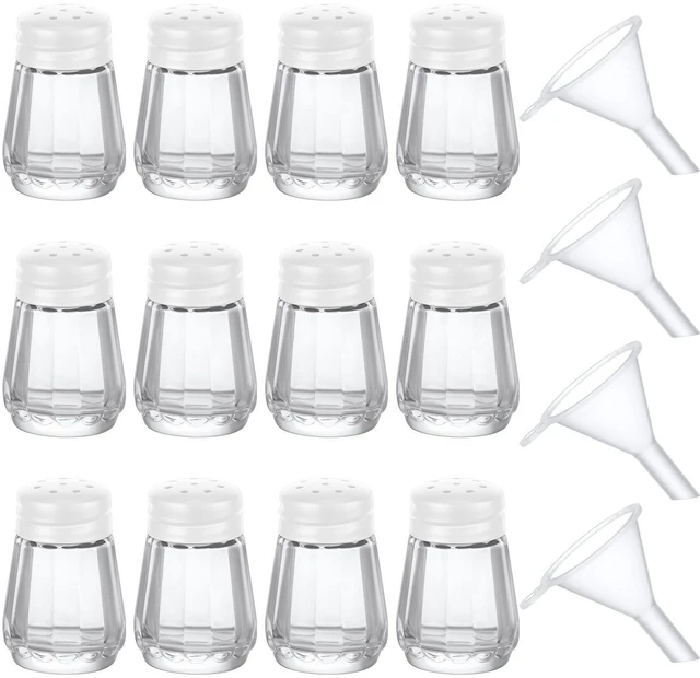 Main image of 12 Pcs Mini Salt and Pepper Shakers Glass, 0.5 oz White | Small Glass Spice Jars Bulk, Wedding Party Restaurant Supply, Portable Travel Camping Use, Kitchen Funnels Easy Refilling