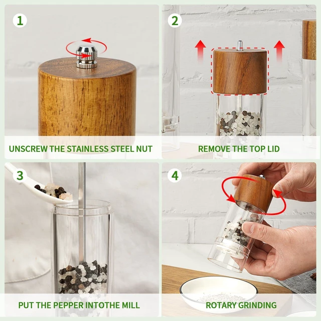 Alt view image 5 of 7 - Premium Acrylic Salt and Pepper Grinder, Manual Acacia wood Salt and Pepper Mills (Oak6)
