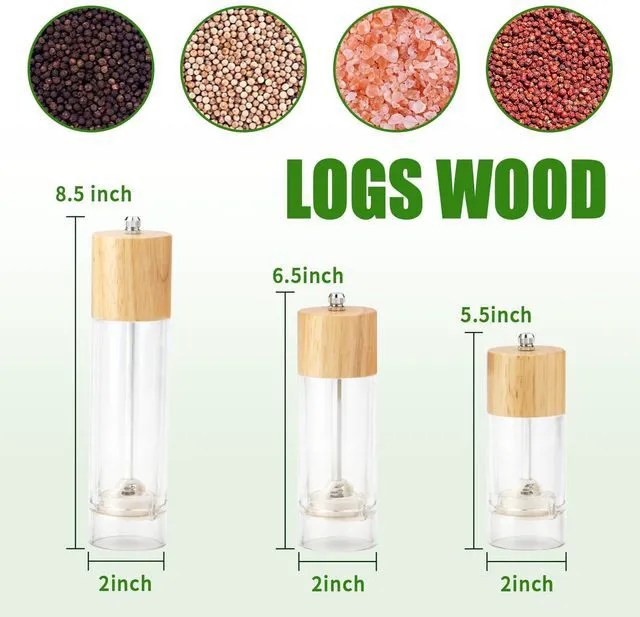 Alt view image 2 of 7 - Premium Acrylic Salt and Pepper Grinder, Manual Acacia wood Salt and Pepper Mills (Oak6)