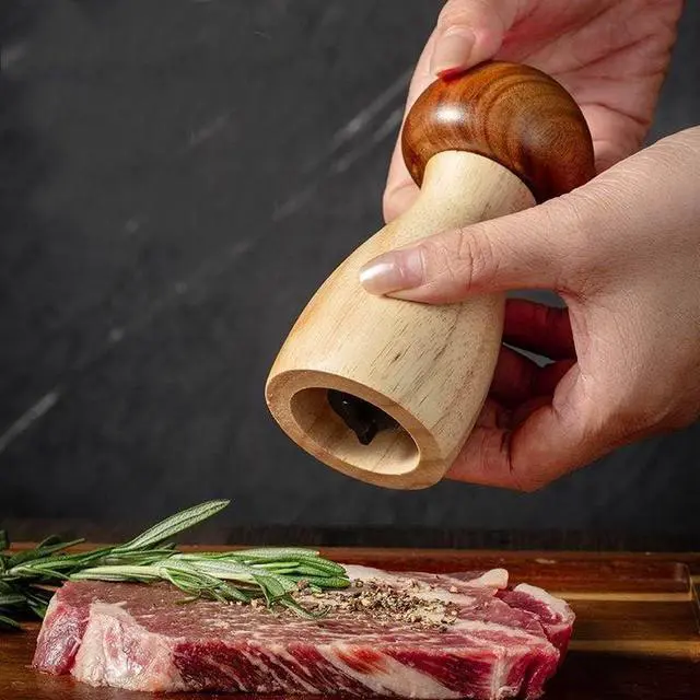 Alt view image 3 of 7 - Wood Pepper Mill,Acacia Wood Grinder,Mushroom Manual Salt and Pepper Mills, Refillable Spice Tools,Seasoning Mill Adjustable Coarseness Fine to Coarse,Spice Grinder (Mushroom)