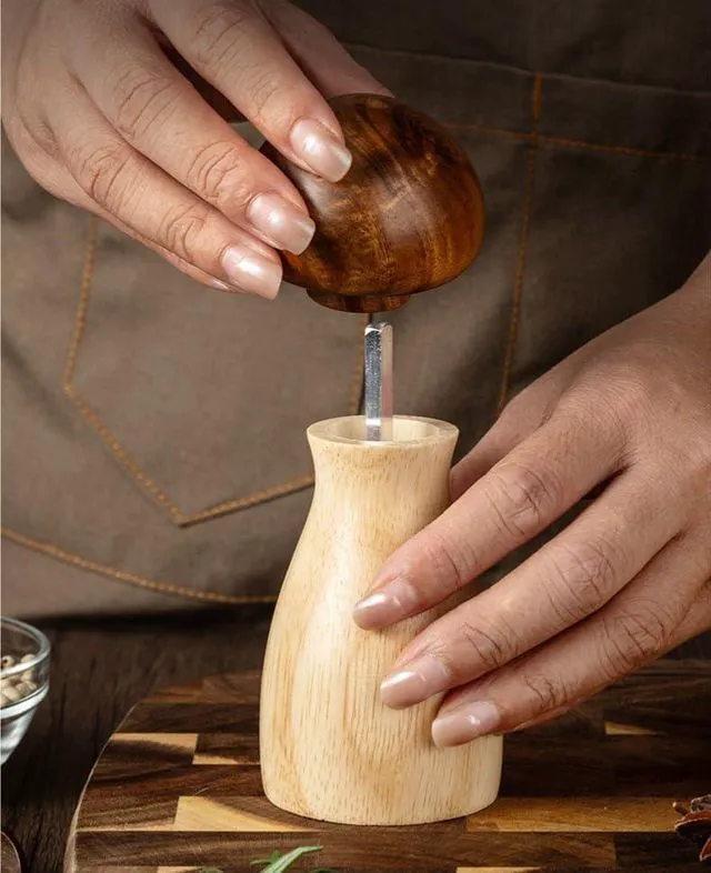 Alt view image 5 of 7 - Wood Pepper Mill,Acacia Wood Grinder,Mushroom Manual Salt and Pepper Mills, Refillable Spice Tools,Seasoning Mill Adjustable Coarseness Fine to Coarse,Spice Grinder (Mushroom)