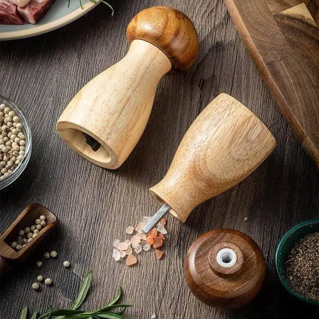 Alt view image 6 of 7 - Wood Pepper Mill,Acacia Wood Grinder,Mushroom Manual Salt and Pepper Mills, Refillable Spice Tools,Seasoning Mill Adjustable Coarseness Fine to Coarse,Spice Grinder (Mushroom)