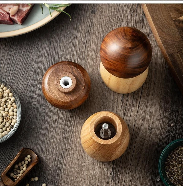 Alt view image 7 of 7 - Wood Pepper Mill,Acacia Wood Grinder,Mushroom Manual Salt and Pepper Mills, Refillable Spice Tools,Seasoning Mill Adjustable Coarseness Fine to Coarse,Spice Grinder (Mushroom)