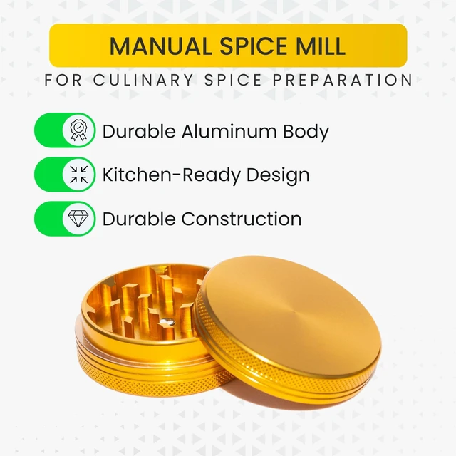 Alt view image 2 of 6 - 2.2-Inch Manual Aluminum Spice Mill for Culinary Spices, Gold
