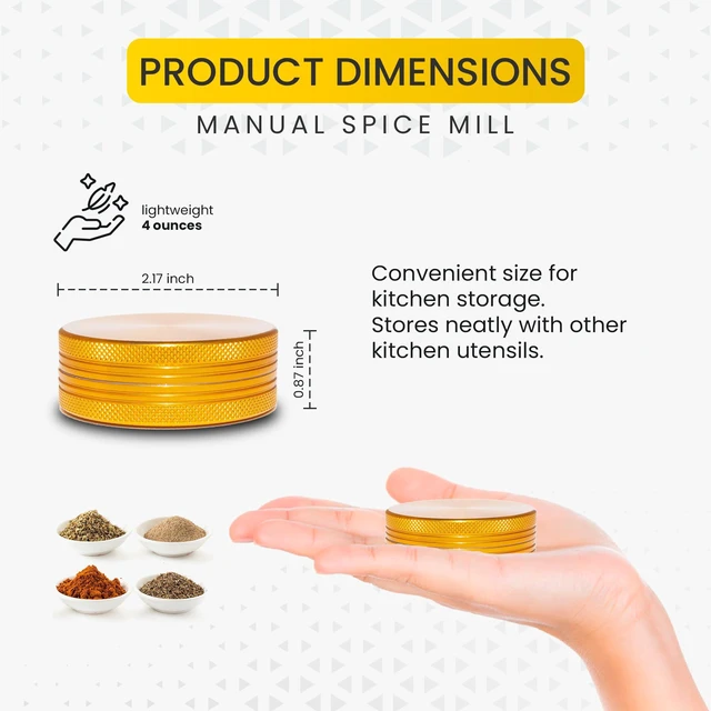 Alt view image 3 of 6 - 2.2-Inch Manual Aluminum Spice Mill for Culinary Spices, Gold