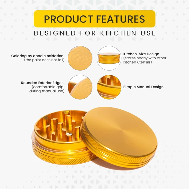 Alt view image 4 of 6 - 2.2-Inch Manual Aluminum Spice Mill for Culinary Spices, Gold