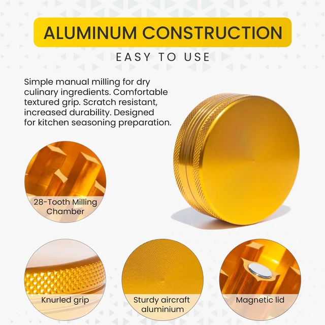 Alt view image 5 of 6 - 2.2-Inch Manual Aluminum Spice Mill for Culinary Spices, Gold