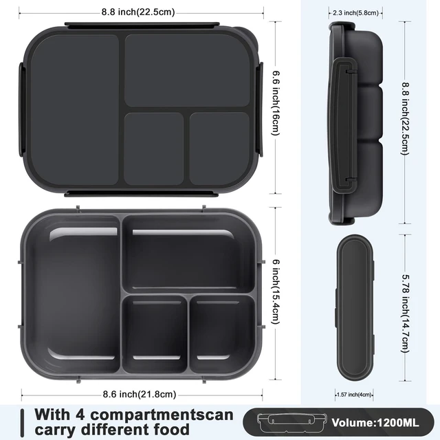 Alt view image 2 of 7 - Lunch Box Kids,Bento Box Adult,Leakproof Lunch Containers for Adults/Kids/Toddler,1200ML-4 Compartments bento Lunch box with Utensil,Microwave & Dishwasher & Freezer Safe (Dark Gray)