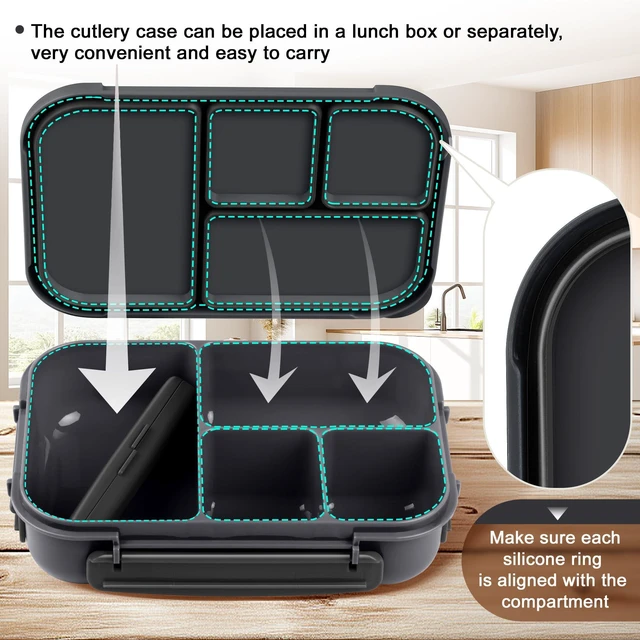 Alt view image 4 of 7 - Lunch Box Kids,Bento Box Adult,Leakproof Lunch Containers for Adults/Kids/Toddler,1200ML-4 Compartments bento Lunch box with Utensil,Microwave & Dishwasher & Freezer Safe (Dark Gray)