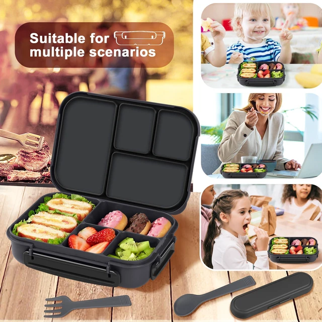 Alt view image 5 of 7 - Lunch Box Kids,Bento Box Adult,Leakproof Lunch Containers for Adults/Kids/Toddler,1200ML-4 Compartments bento Lunch box with Utensil,Microwave & Dishwasher & Freezer Safe (Dark Gray)