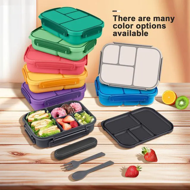 Alt view image 7 of 7 - Lunch Box Kids,Bento Box Adult,Leakproof Lunch Containers for Adults/Kids/Toddler,1200ML-4 Compartments bento Lunch box with Utensil,Microwave & Dishwasher & Freezer Safe (Dark Gray)