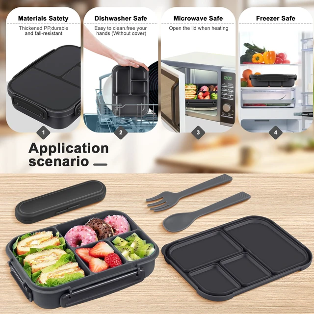Alt view image 6 of 7 - Lunch Box Kids,Bento Box Adult,Leakproof Lunch Containers for Adults/Kids/Toddler,1200ML-4 Compartments bento Lunch box with Utensil,Microwave & Dishwasher & Freezer Safe (Dark Gray)
