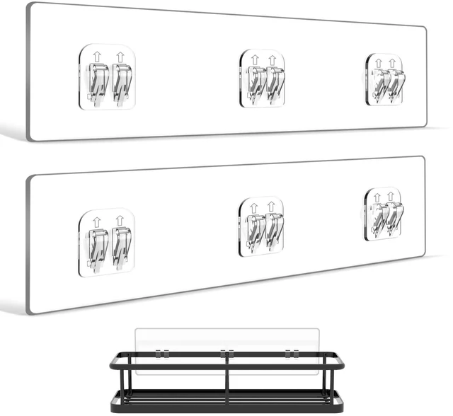 Main image of 2-Pack Shower Caddy Adhesive Replacement - Transparent Shower Adhesive Strips, No Drilling Hooks for Bath Storage Shelves, Kitchen Racks, Basket & Soap Holder
