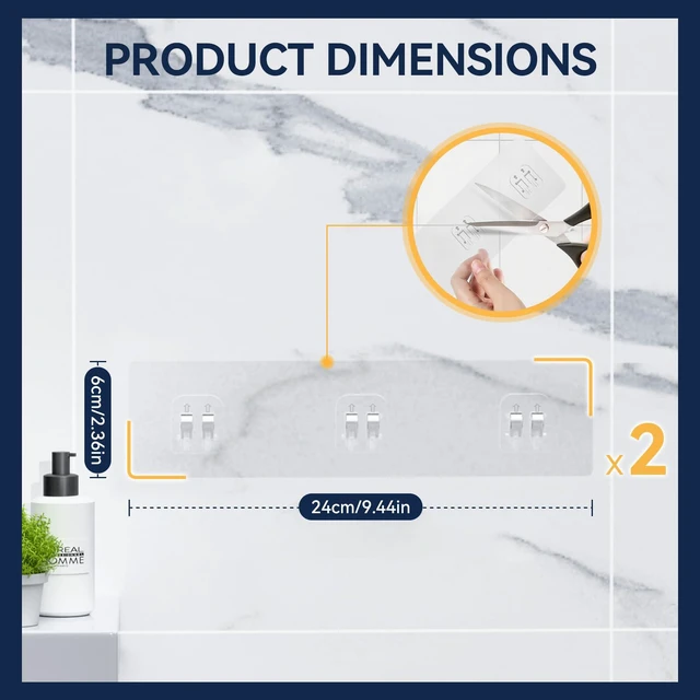 Alt view image 5 of 7 - 2-Pack Shower Caddy Adhesive Replacement - Transparent Shower Adhesive Strips, No Drilling Hooks for Bath Storage Shelves, Kitchen Racks, Basket & Soap Holder