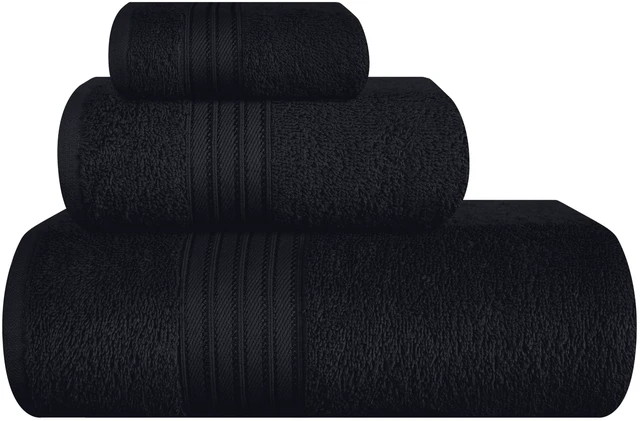 Main image of Ultra Soft 3 Pack Cotton Towel Set, Contains a Bath Towels 28x55 inch, a Hand Towels 16x24 inch & a Wash Coths 12x12 inch, Ideal Everyday use, Compact & Lightweight - Black