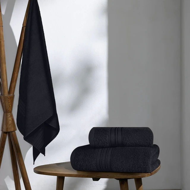 Alt view image 4 of 6 - Ultra Soft 3 Pack Cotton Towel Set, Contains a Bath Towels 28x55 inch, a Hand Towels 16x24 inch & a Wash Coths 12x12 inch, Ideal Everyday use, Compact & Lightweight - Black
