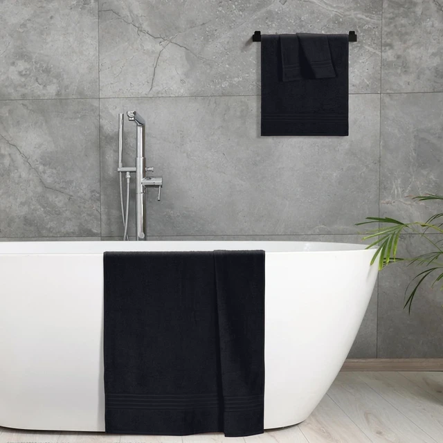 Alt view image 5 of 6 - Ultra Soft 3 Pack Cotton Towel Set, Contains a Bath Towels 28x55 inch, a Hand Towels 16x24 inch & a Wash Coths 12x12 inch, Ideal Everyday use, Compact & Lightweight - Black