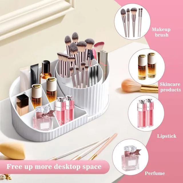 Alt view image 3 of 7 - Rotating Makeup Brush Holder Organizer,11 Slots Spinner Makeup Organizer | Cosmetic Storage for Dersser, Dorm, Bathroom Countertop, Cosmetic Display Case for Lipstick, Skincare, Brushes, Eyeshadow