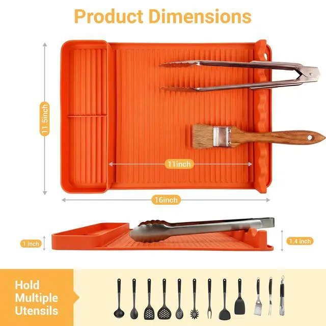 Alt view image 2 of 7 - Silicone Grill Mat for Blackstone Griddles & Outdoor Grills - Heat Resistant (450°F) Countertop Protector, Non-Slip Tool Organizer & Grease Catcher, 16x11.5 Inch(Orange)