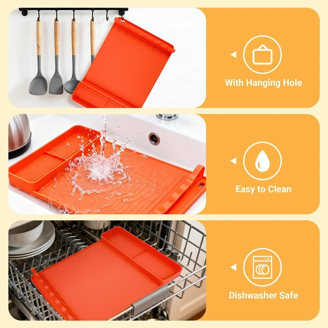 Alt view image 4 of 7 - Silicone Grill Mat for Blackstone Griddles & Outdoor Grills - Heat Resistant (450°F) Countertop Protector, Non-Slip Tool Organizer & Grease Catcher, 16x11.5 Inch(Orange)