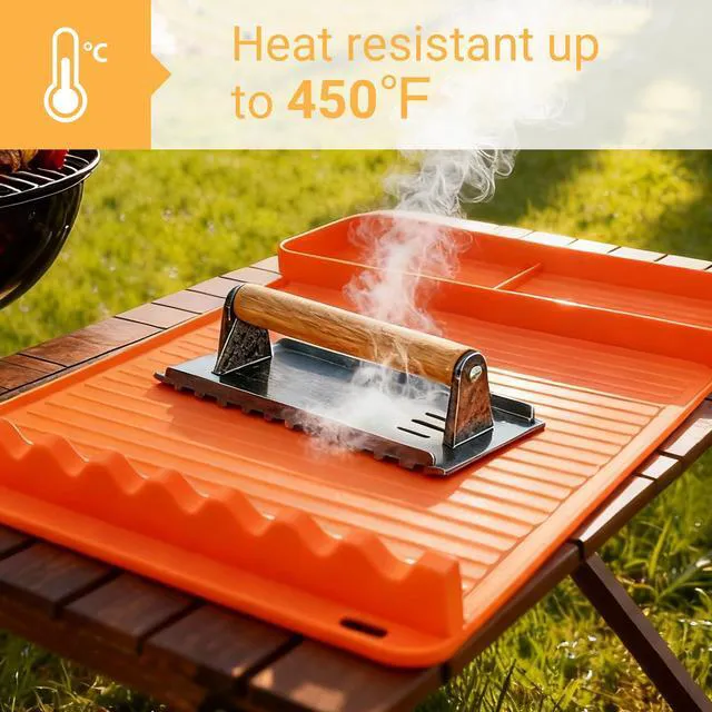 Alt view image 5 of 7 - Silicone Grill Mat for Blackstone Griddles & Outdoor Grills - Heat Resistant (450°F) Countertop Protector, Non-Slip Tool Organizer & Grease Catcher, 16x11.5 Inch(Orange)