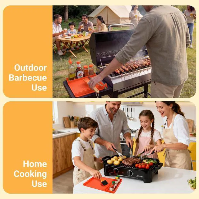 Alt view image 7 of 7 - Silicone Grill Mat for Blackstone Griddles & Outdoor Grills - Heat Resistant (450°F) Countertop Protector, Non-Slip Tool Organizer & Grease Catcher, 16x11.5 Inch(Orange)