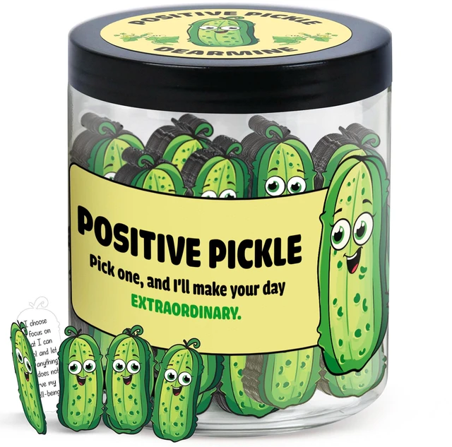 Main image of 60 Positive Pickle Cards Jar, Birthday Gifts for Women, Teens, Adults, Back to School Gift, White Elephant Gifts, Stocking Stuffers, Teen Girl Gifts Trendy Stuff