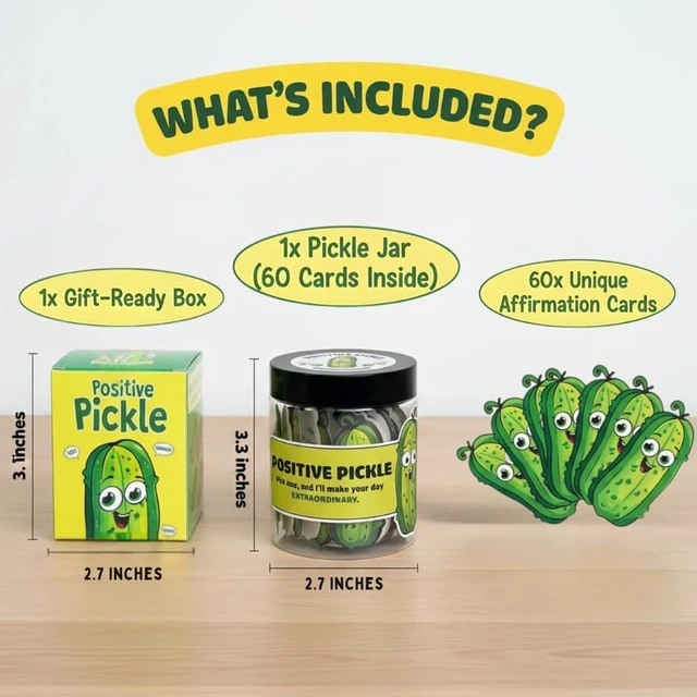 Alt view image 4 of 7 - 60 Positive Pickle Cards Jar, Birthday Gifts for Women, Teens, Adults, Back to School Gift, White Elephant Gifts, Stocking Stuffers, Teen Girl Gifts Trendy Stuff