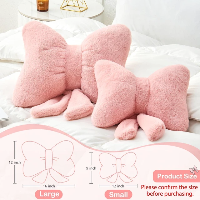 Alt view image 2 of 7 - Pink Bow Pillow,12'' Bow Shaped Pillow with Faux Rabbit Fur,Soft Bow Throw Pillows Aesthetic Bow Decorative Pillows for Bed Sofa Couch Home Decor