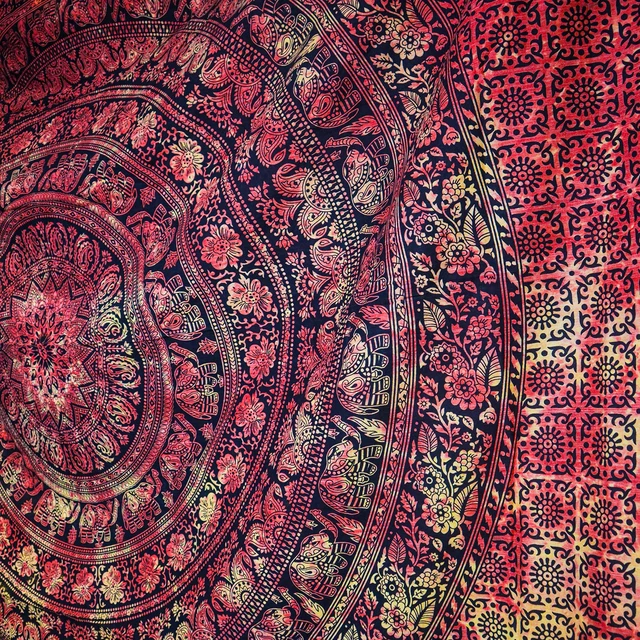 Alt view image 2 of 5 - Cotton Mandala Tapestry, Yoga Wall Hanging Decor, 30x40 In | Orange Mandala Cotton Tapestry Wall Hanging, Bedspread, Beach Blanket, Yoga & Meditation Decor; Soft, Lightweight, Washable