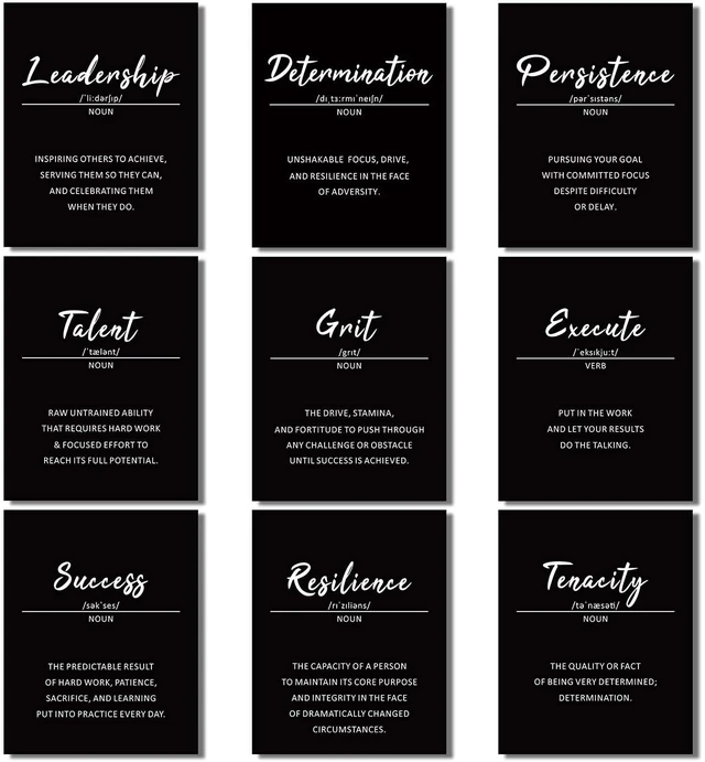 Main image of 9 Inspirational Wall Art Prints for Classroom Office, 8x10, Unframed | Black Motivational Quote Posters, Teens Adults Decor, Affirmation Prints, College Dorm, Living Room Wall Decorations