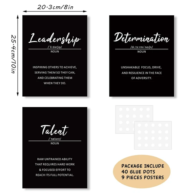 Alt view image 2 of 6 - 9 Inspirational Wall Art Prints for Classroom Office, 8x10, Unframed | Black Motivational Quote Posters, Teens Adults Decor, Affirmation Prints, College Dorm, Living Room Wall Decorations
